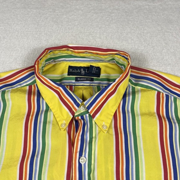 Ralph Lauren Shirt Mens‎ 17.5 XL Yellow Striped Vintage 90s Casual Workwear - Picture 3 of 14